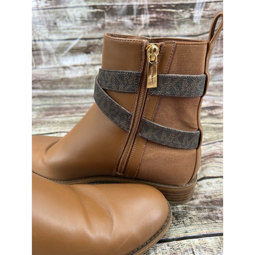 MICHAEL KORS Women's Rory Signature Ankle Side-Zip Flat Brown Booties, Size 8.5 - Picture 6 of 11